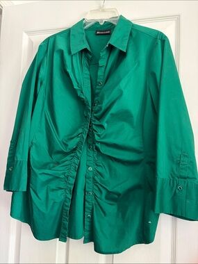 Men's Emerald Green Ruched Button-Down Shirt